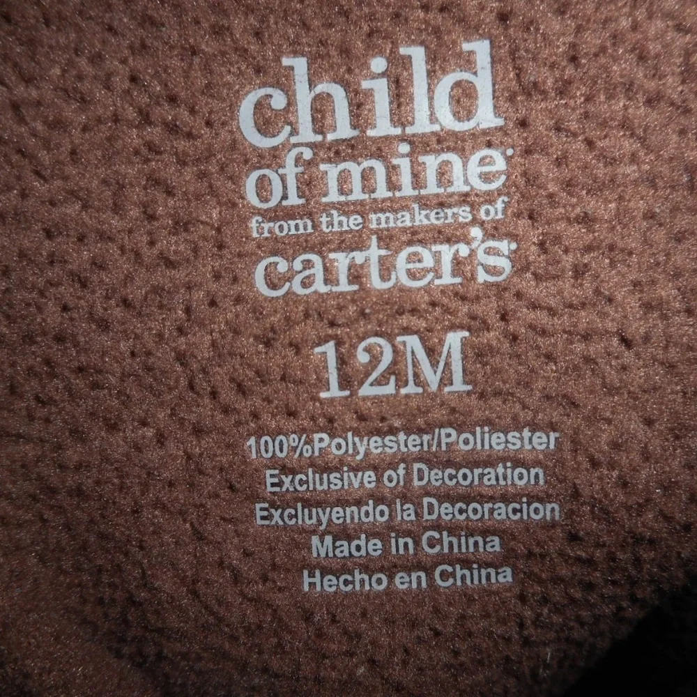 Carter's Size 12M one piece brown fleece pajamas